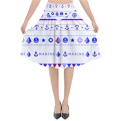 Marine Nautical Clip Art Flared Midi Skirt