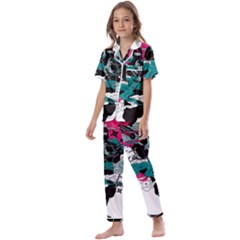 Japan Ninja-japanese-samurai-color- Kids  Satin Short Sleeve Pajamas Set by 99art