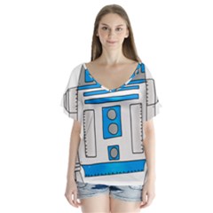 Technology-clip-art-r2d2 V-neck Flutter Sleeve Top by 99art