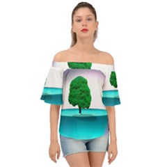 Crystal-ball-sphere-cartoon Color Background Off Shoulder Short Sleeve Top by 99art