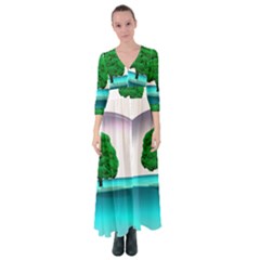 Crystal-ball-sphere-cartoon Color Background Button Up Maxi Dress by 99art