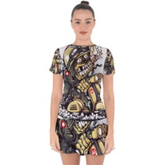 Scooter-motorcycle-boot-cartoon-vector Drop Hem Mini Chiffon Dress by 99art