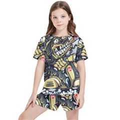 Scooter-motorcycle-boot-cartoon-vector Kids  Tee And Sports Shorts Set by 99art