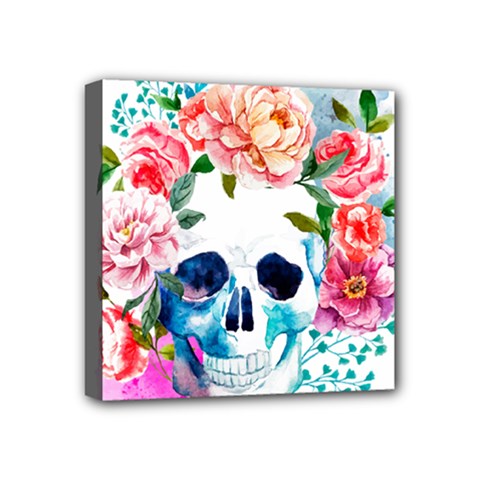 Day Of The Dead Skull Art Mini Canvas 4  X 4  (stretched)