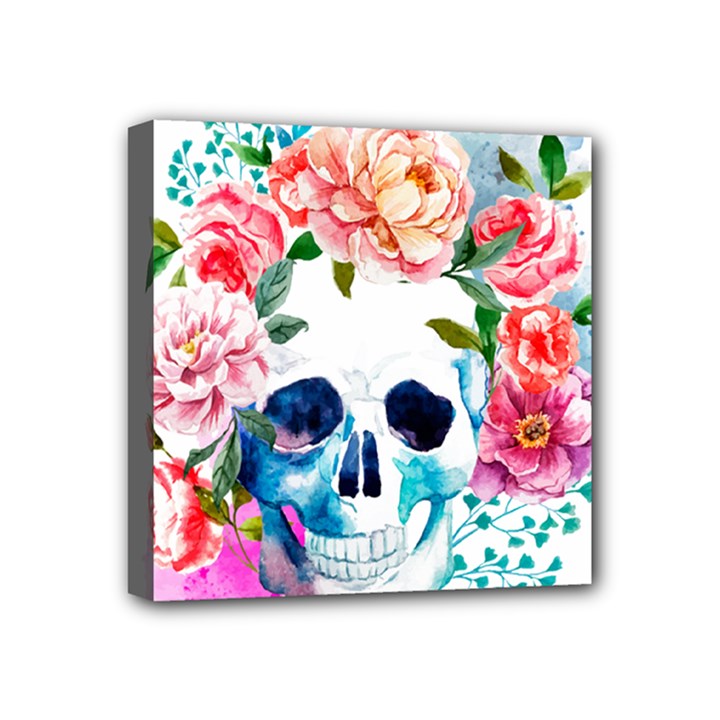 Day Of The Dead Skull Art Mini Canvas 4  x 4  (Stretched)