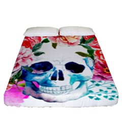 Day Of The Dead Skull Art Fitted Sheet (queen Size) by 99art