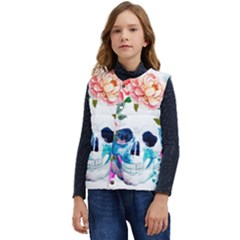 Day Of The Dead Skull Art Kid s Short Button Up Puffer Vest	 by 99art