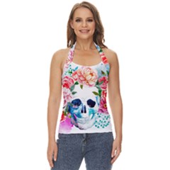 Day Of The Dead Skull Art Basic Halter Top by 99art