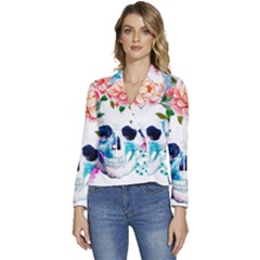 Day Of The Dead Skull Art Women s Long Sleeve Revers Collar Cropped Jacket by 99art