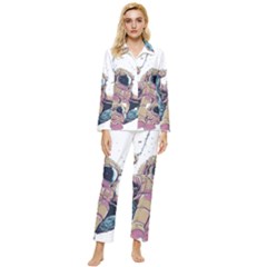 Drawing-astronaut Womens  Long Sleeve Velvet Pocket Pajamas Set