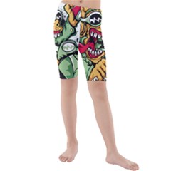 Scooter-motorcycle-graffiti Kids  Mid Length Swim Shorts by 99art