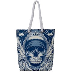 Skull Drawing Full Print Rope Handle Tote (small) by 99art