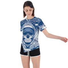 Skull Drawing Asymmetrical Short Sleeve Sports Tee by 99art