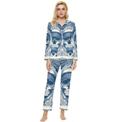 Skull Drawing Womens  Long Sleeve Velvet Pocket Pajamas Set by 99art