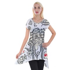 Drawing Clip Art Hand Painted Abstract Creative Space Squid Radio Short Sleeve Side Drop Tunic by 99art