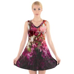 Pink Flower V-neck Sleeveless Dress by artworkshop