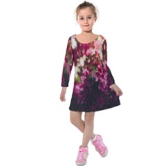 Pink Flower Kids  Long Sleeve Velvet Dress by artworkshop