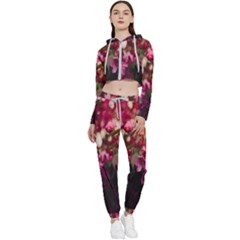 Pink Flower Cropped Zip Up Lounge Set