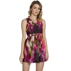 Pink Flower Sleeveless High Waist Mini Dress