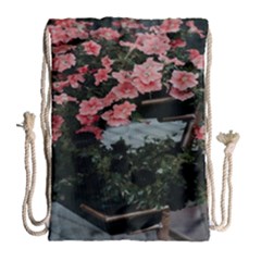 Pink Peony  Flower Drawstring Bag (large) by artworkshop