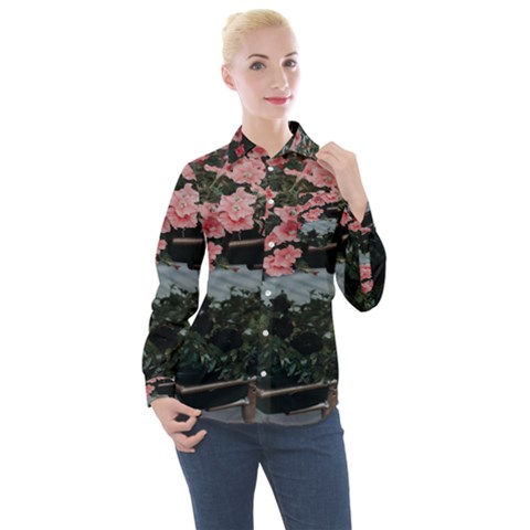 Pink Peony  Flower Women s Long Sleeve Pocket Shirt by artworkshop