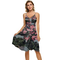 Pink Peony  Flower Sleeveless Tie Front Chiffon Dress by artworkshop