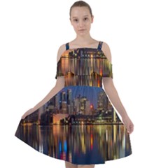 Seaside River Cut Out Shoulders Chiffon Dress by artworkshop