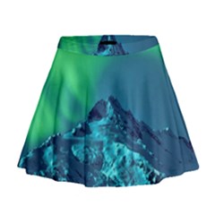 Aurora Borealis Sky Winter Snow Mountains Night Mini Flare Skirt by B30l