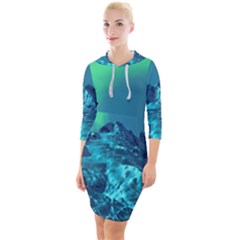 Aurora Borealis Sky Winter Snow Mountains Night Quarter Sleeve Hood Bodycon Dress