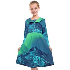 Aurora Borealis Sky Winter Snow Mountains Night Kids  Midi Sailor Dress by B30l