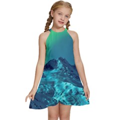 Aurora Borealis Sky Winter Snow Mountains Night Kids  Halter Collar Waist Tie Chiffon Dress by B30l