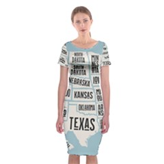 Black White Usa Map States Classic Short Sleeve Midi Dress