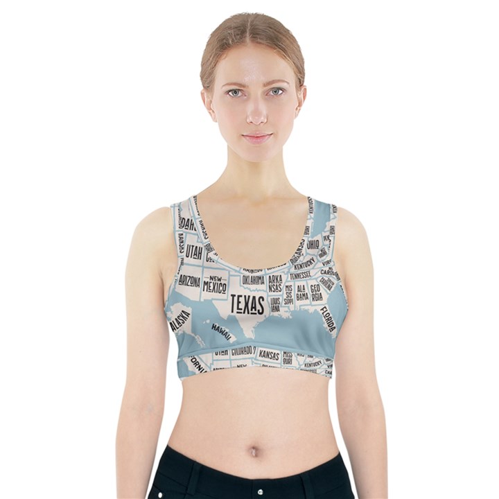 Black White Usa Map States Sports Bra With Pocket