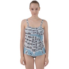 Black White Usa Map States Twist Front Tankini Set by B30l