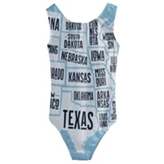 Black White Usa Map States Kids  Cut-out Back One Piece Swimsuit by B30l