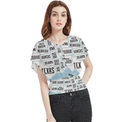 Black White Usa Map States Butterfly Chiffon Blouse