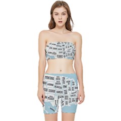 Black White Usa Map States Stretch Shorts And Tube Top Set by B30l