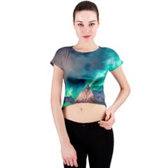 Amazing Aurora Borealis Colors Crew Neck Crop Top