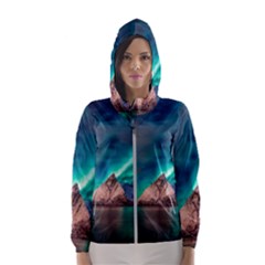 Amazing Aurora Borealis Colors Women s Hooded Windbreaker