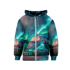 Amazing Aurora Borealis Colors Kids  Zipper Hoodie by B30l