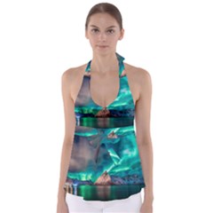 Amazing Aurora Borealis Colors Babydoll Tankini Top