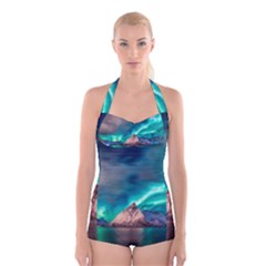Amazing Aurora Borealis Colors Boyleg Halter Swimsuit 
