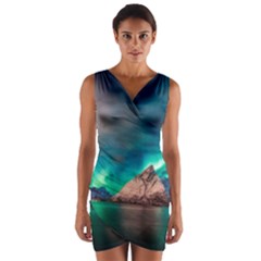 Amazing Aurora Borealis Colors Wrap Front Bodycon Dress