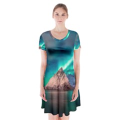 Amazing Aurora Borealis Colors Short Sleeve V-neck Flare Dress