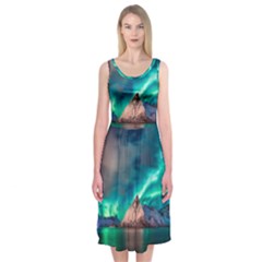 Amazing Aurora Borealis Colors Midi Sleeveless Dress