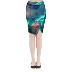 Amazing Aurora Borealis Colors Midi Wrap Pencil Skirt