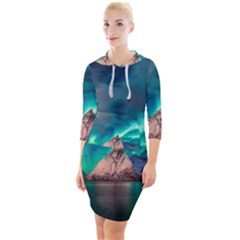 Amazing Aurora Borealis Colors Quarter Sleeve Hood Bodycon Dress