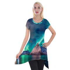 Amazing Aurora Borealis Colors Short Sleeve Side Drop Tunic