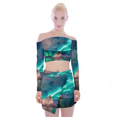 Amazing Aurora Borealis Colors Off Shoulder Top with Mini Skirt Set