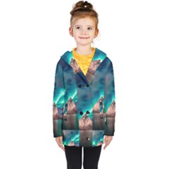 Amazing Aurora Borealis Colors Kids  Double Breasted Button Coat